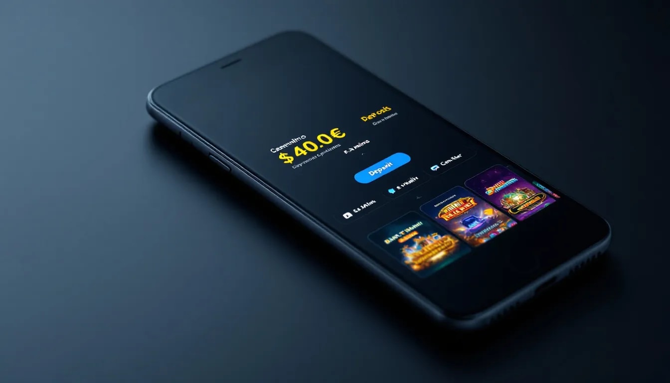 The image depicts a modern mobile casino interface featuring various payment options, highlighting the ease of accessing international online casinos. It showcases elements like no deposit bonuses and free spins, making it clear that this interface is designed for a seamless gaming experience.