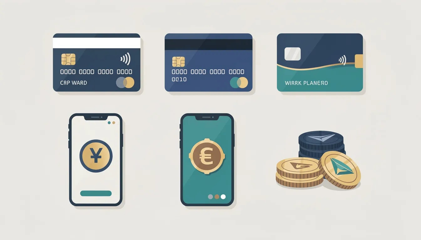 Die Abbildung zeigt verschiedene Symbole für Zahlungsmethoden, darunter Kreditkarten, E-Wallets und Kryptowährungen, die häufig in Online-Casinos verwendet werden. Diese Zahlungsmethoden sind wichtig für Spieler, die ein Casino ohne Limit erleben möchten und bieten eine sichere Verbindung für Einzahlungen und Auszahlungen.