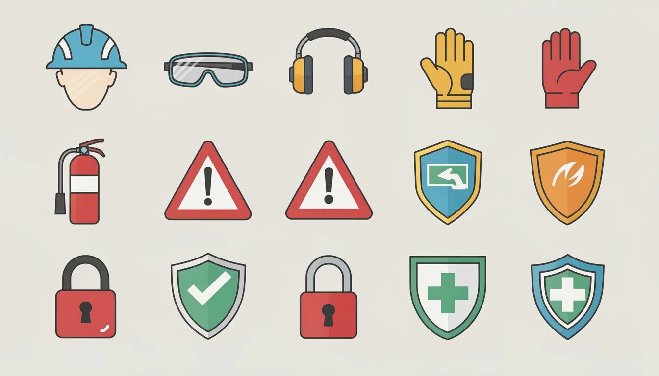 Das Bild zeigt eine Sammlung von Sicherheitssymbolen und Schutz-Icons, die häufig in Online-Casinos verwendet werden, um Spieler über wichtige Aspekte wie Lizenzierung, Spielerschutz und Sicherheitsmaßnahmen zu informieren. Diese Icons sind essenziell für das Vertrauen in Online-Glücksspielanbieter, insbesondere in Casinos ohne deutsche Lizenz.