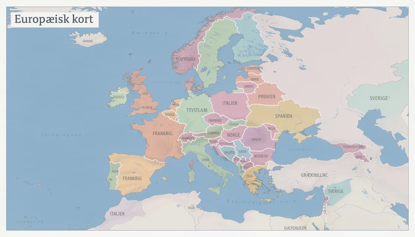 Kortet viser de europæiske lande med tydelige grænser og navne. Det fremhæver også de forskellige licenssystemer, herunder danske licenserede casinoer og udenlandske casinoer, hvilket kan være nyttigt for spillere, der ønsker at vælge et pålideligt casino.