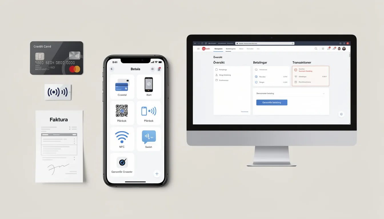 Bildbeskrivning: En mobiltelefon och en datorskärm visar olika digitala betalningsmetoder som används för insättningar och uttag på casinon utan svensk licens. Skärmen visar ikoner för e-plånböcker och andra betalningsalternativ som är populära bland svenska spelare.