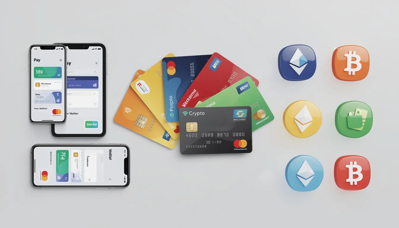 De afbeelding toont verschillende betaalmethoden, waaronder creditcards, e-wallets en symbolen van cryptocurrency, die samen een breed scala aan opties voor online gokken vertegenwoordigen. Dit sluit aan bij de trend van legale casino's die veilige en betrouwbare betalingsmethoden aanbieden voor verantwoord gokken.