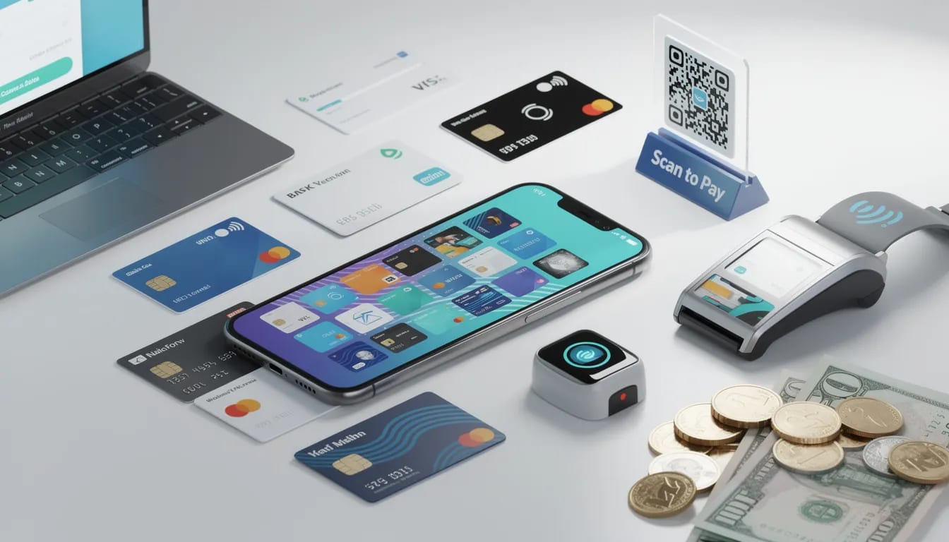 De afbeelding toont een overzicht van verschillende betaalmethoden en digitale portemonnees die beschikbaar zijn voor online gokken. Dit omvat populaire opties zoals e-wallets en cryptocurrencies, die vaak worden aangeboden door buitenlandse casino's en legale Nederlandse casino's voor snelle en veilige transacties.