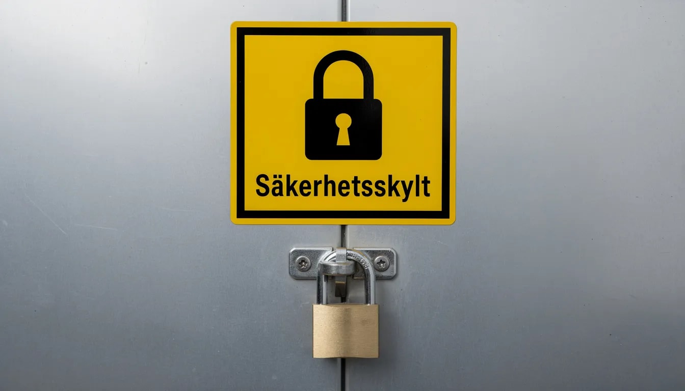 En säkerhetsskylt med ett hänglås visar att området är skyddat och endast behöriga personer får tillgång. Denna typ av skylt är viktig för att informera om säkerhetsåtgärder, särskilt i miljöer där spel och casinon är involverade.